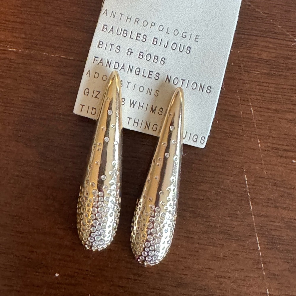 Anthropologie Pave Triangle Drop Earrings Gold NWT - Picture 3 of 6